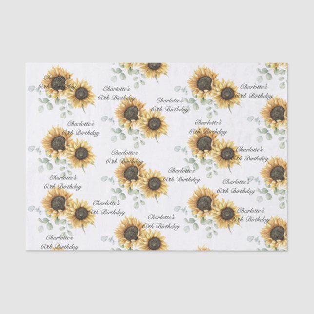 Papel De Seda Eucalipto Floral de girasol 60º Personalizado de c (Anverso)