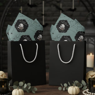 Papel De Seda Eucalipto Gótico Cráneo floral verde Halloween