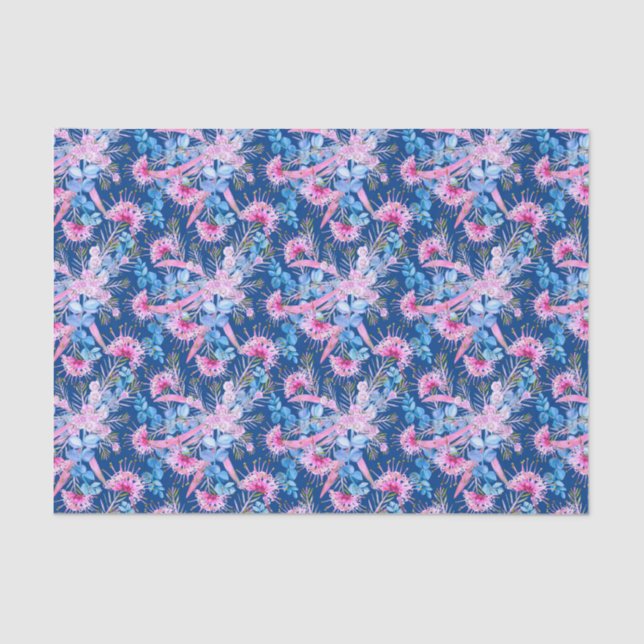 Papel De Seda Eucalipto Grevillea Azul Y Rosa (Anverso)