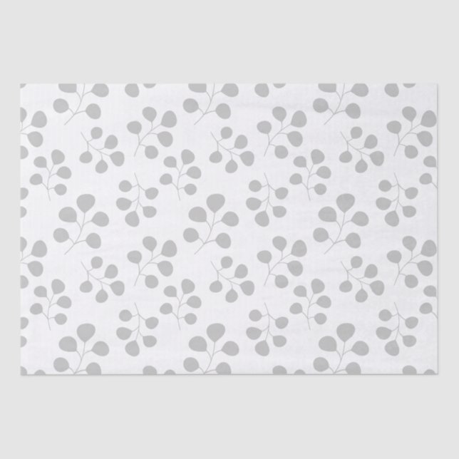 Papel De Seda Eucalipto moderno deja gris y blanco (Anverso)