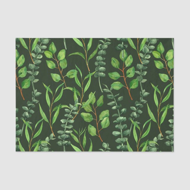 Papel De Seda Eucalipto sobre verde oscuro (Anverso)