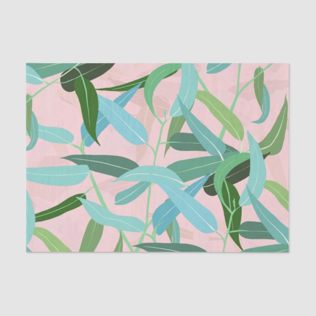 Papel De Seda Eucalyptus deja diseño rosa (Anverso)