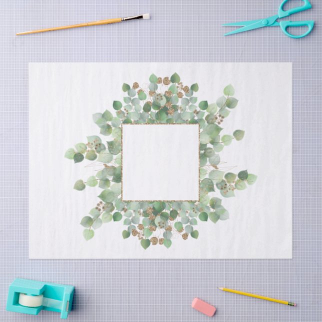 Papel De Seda Eucalyptus Frame Gold Glitter Leafy Branch (Artesanía)