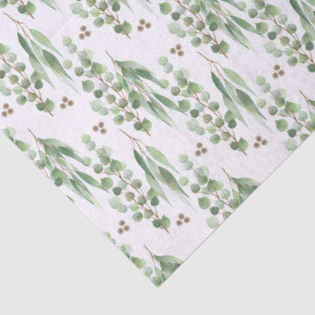 Papel De Seda Eucalyptus Leaves and Branches Watercolor Pattern  (Detalle)