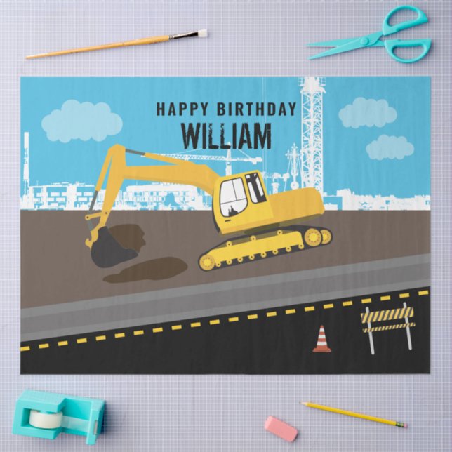 Papel De Seda Excavator Truck Construction Truck Site (Artesanía)