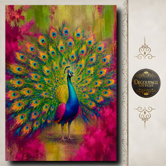 Papel De Seda Exhibición de Pavo Real Arcoíris Decoupage