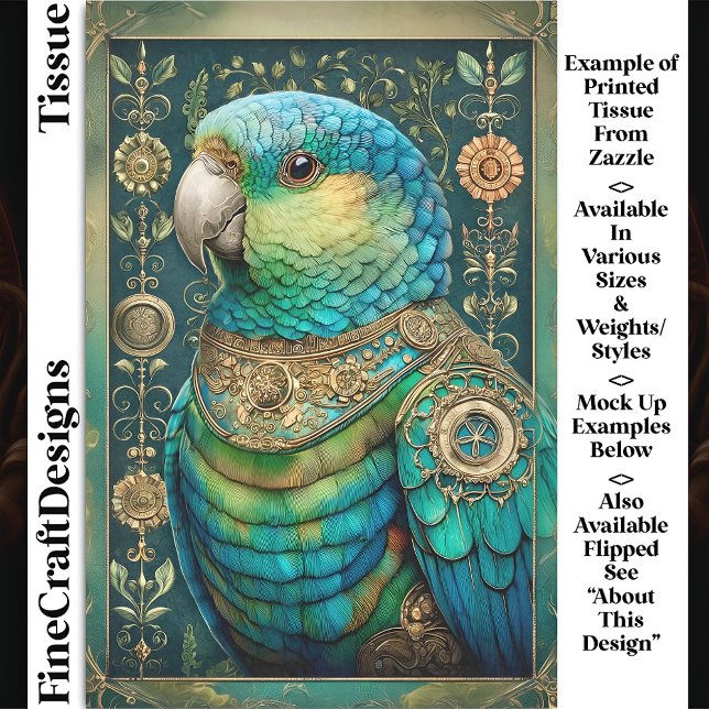 Papel De Seda Exotic Steampunk Blue Green Parrot DX7L Decoupage (Subido por el creador)