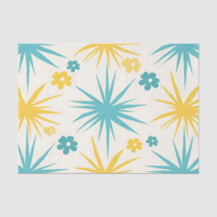 Papel De Seda Explosión floral de mostaza azulada retro