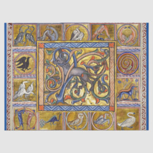 PAPEL DE SEDA EXTRAÑO BESTIARIO MEDIEVAL, ANTELOP FOREST ANIMALS