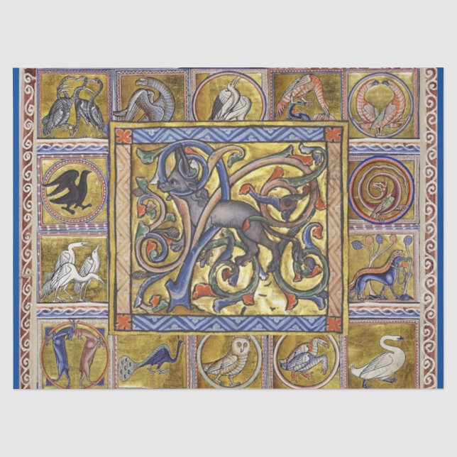 PAPEL DE SEDA EXTRAÑO BESTIARIO MEDIEVAL, ANTELOP FOREST ANIMALS (Anverso)