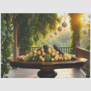 Papel De Seda Exuberante Escena Jardín Con Manzanas Y Uvas Libre