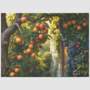 Papel De Seda Exuberante Escena Jardín Con Manzanas Y Uvas Libre