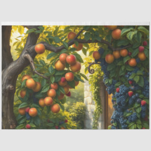 Papel De Seda Exuberante Escena Jardín Con Manzanas Y Uvas Libre
