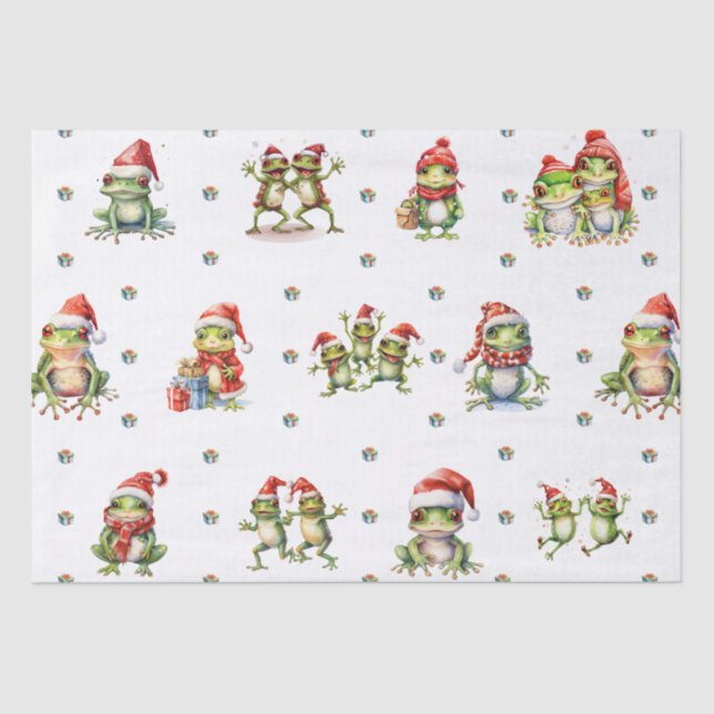 Papel De Seda Fabulosos Navidades de ranas festejan en blanco (Anverso)
