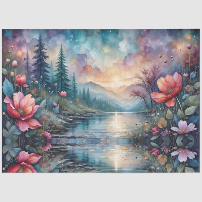 Papel De Seda Fabulous Floral Colorful Stream Landscape (Anverso)