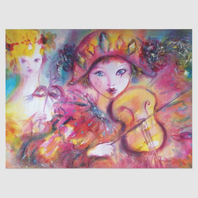 PAPEL DE SEDA FACHAS MESQUERADAS VENECIANAS, HARLEQUINA Y COLUMB (Anverso)