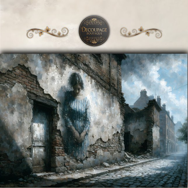 Papel De Seda Faded Woman on Stone Wall Decoupage (Faded Woman on Stone Wall Decoupage Tissue Paper)