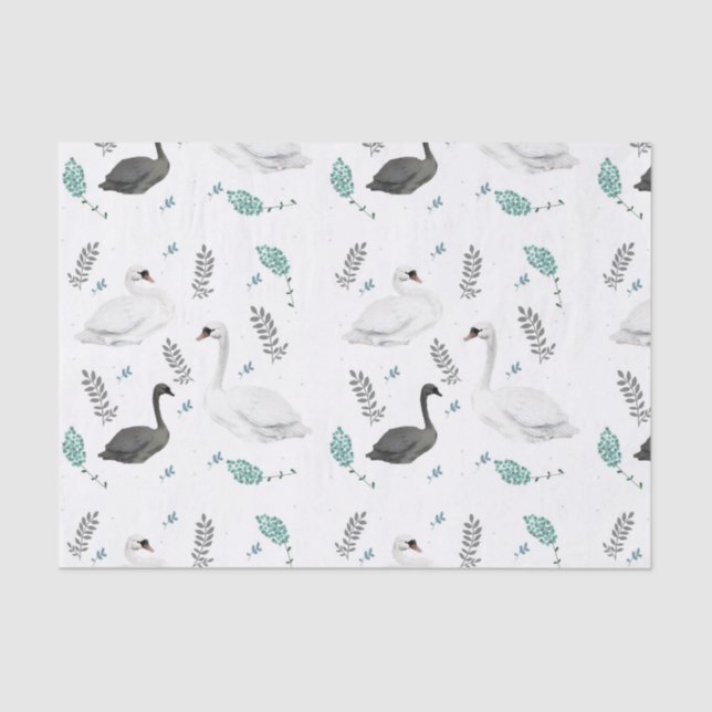 Papel De Seda Fairytale Ilustracion Swan Folk Botánico (Anverso)