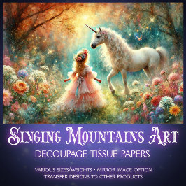 Papel De Seda Fairytale Unicorn Little Flower Girl Decoupage 