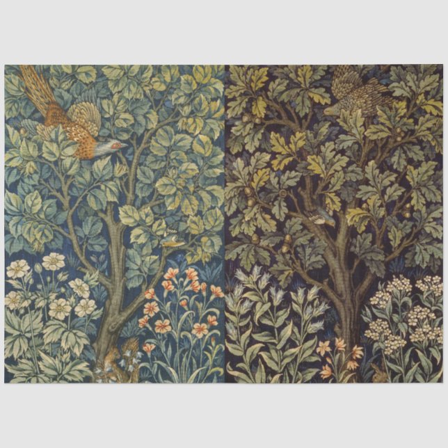 Papel De Seda Faisán gallo William Morris bosque ave árbol (Anverso)