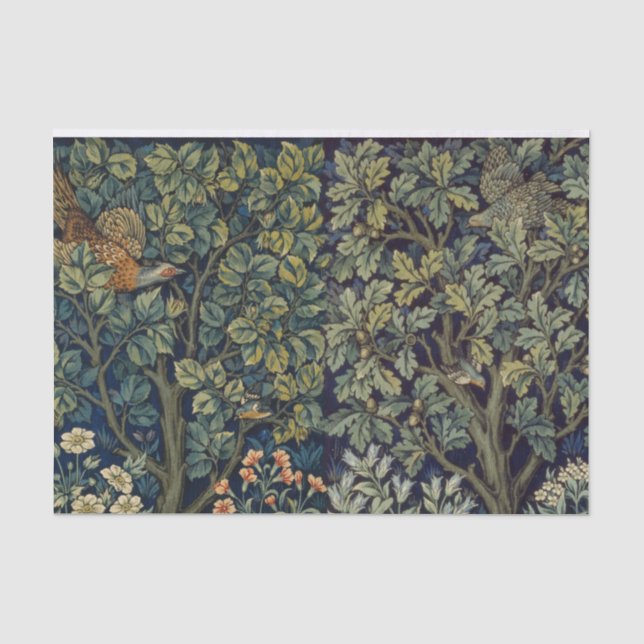 Papel De Seda Faisán pájaro árbol bosque William Morris (Anverso)