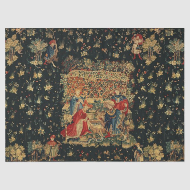 Papel De Seda FALCONS BATH Tapiz medieval de la época azul rojo (Anverso)