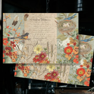 Papel De Seda Fall Foliage Bird Nest Naranja Flor Decoupage Art