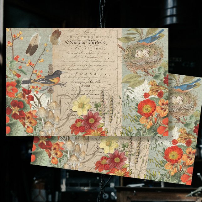 Papel De Seda Fall Foliage Bird Nest Naranja Flor Decoupage Art (Subido por el creador)