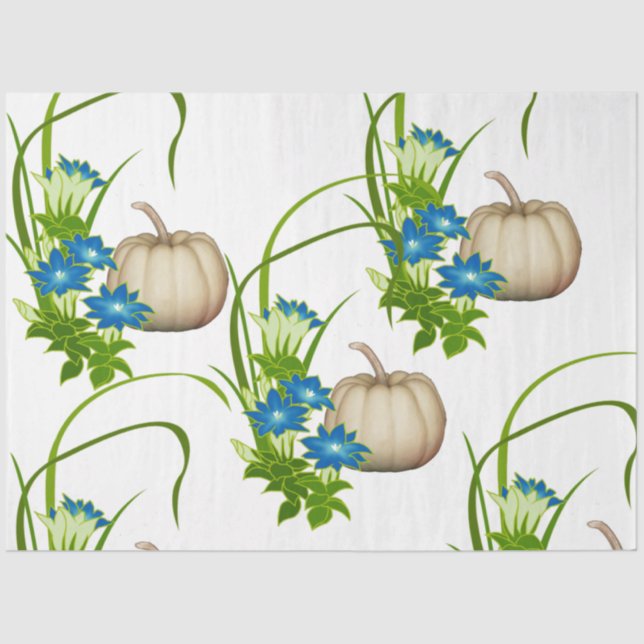 Papel De Seda Fall Foliage White Pumpkins Floral Greeneration (Anverso)