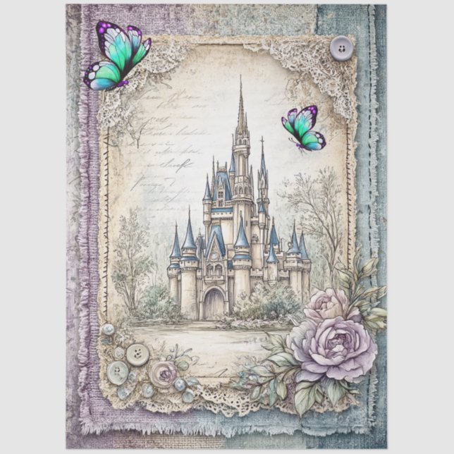 Papel De Seda Fallo Denim & Lace Fantasy Castle Decoupage (Anverso)
