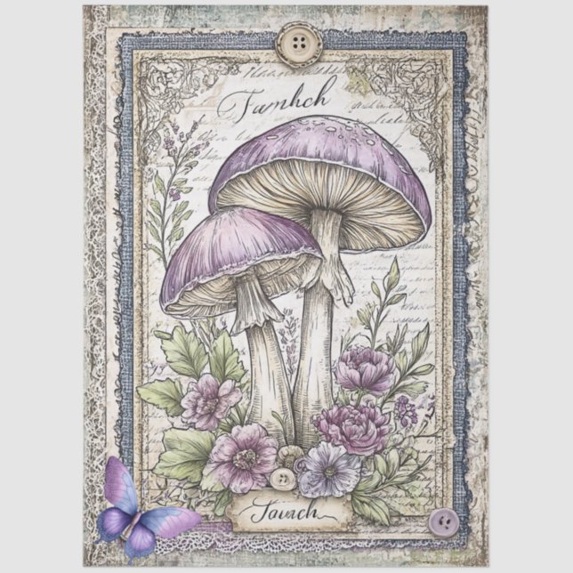 Papel De Seda Fallo Denim & Lace Fantasy Mushroom Decoupage (Anverso)
