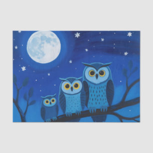 Papel De Seda Familia de búhos nocturnos bajo la luz de la luna
