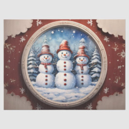 Papel De Seda Familia de muñeco de nieve alegre con decoupage C