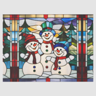 Papel De Seda Familia de muñecos de nieve de vidrio falso teñido