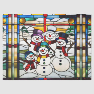 Papel De Seda Familia de muñecos de nieve de vidrio falso teñido