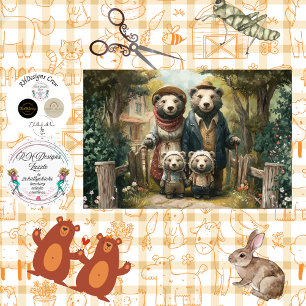 Papel De Seda Familia de osos del bosque decoupage con gemelos v