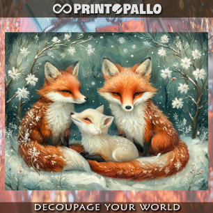 Papel De Seda Familia de zorros peludos en Navidad nevada