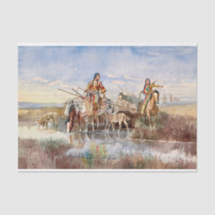 Papel De Seda Familia india con Travois por Charles M. Russell