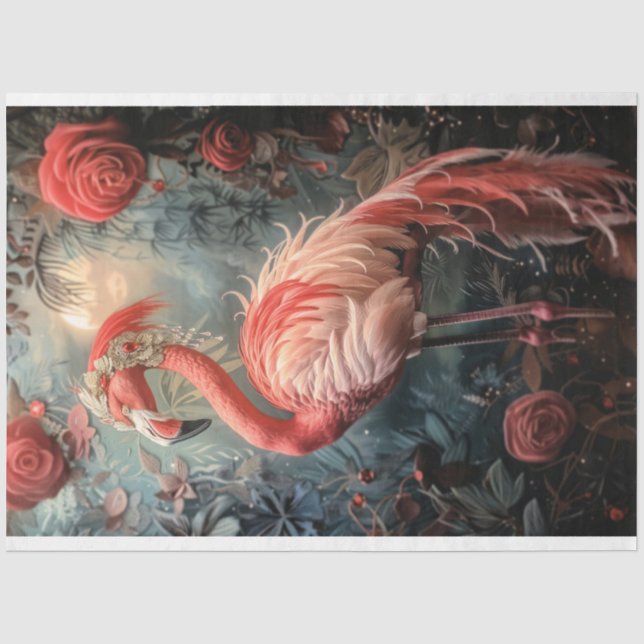 Papel De Seda Fancy Adorned Flamingo Nouveau & Rosas (Anverso)