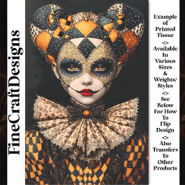 Papel De Seda Fancy Bold Harlequin Mask Face Paint BU2 Decoupage