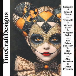 Papel De Seda Fancy Bold Harlequin Mask Face Paint BU3 Decoupage