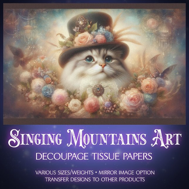 Papel De Seda Fancy Cat in Victorian Hat Floral Decoupage  (Subido por el creador)