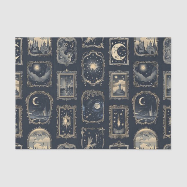 Papel De Seda Fancy Framed Celestial Pictures on Blue Background (Anverso)