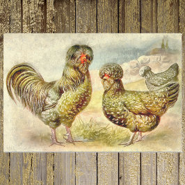Papel De Seda Fancy French Farm Houdan Chickens Faux Watercolor
