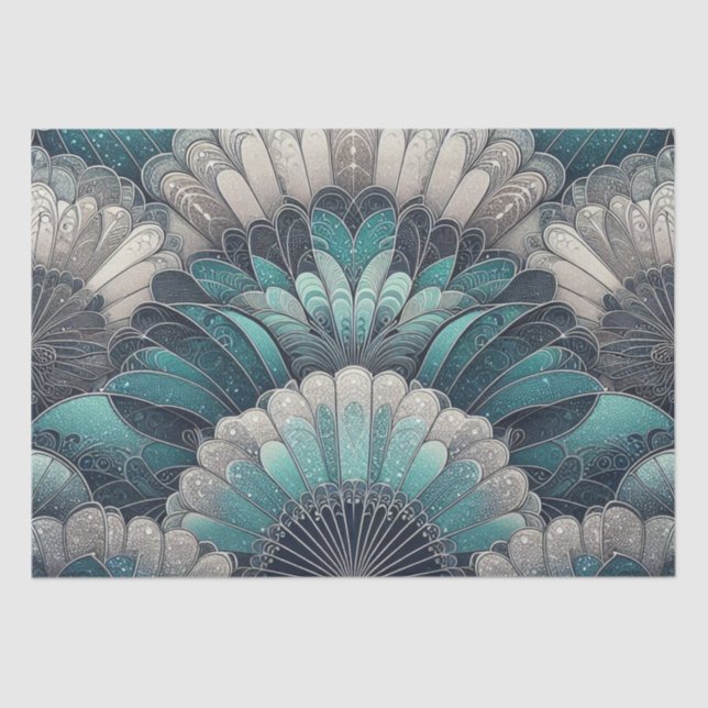 Papel De Seda Fans de Art Nouveau Blue and Silver (Anverso)