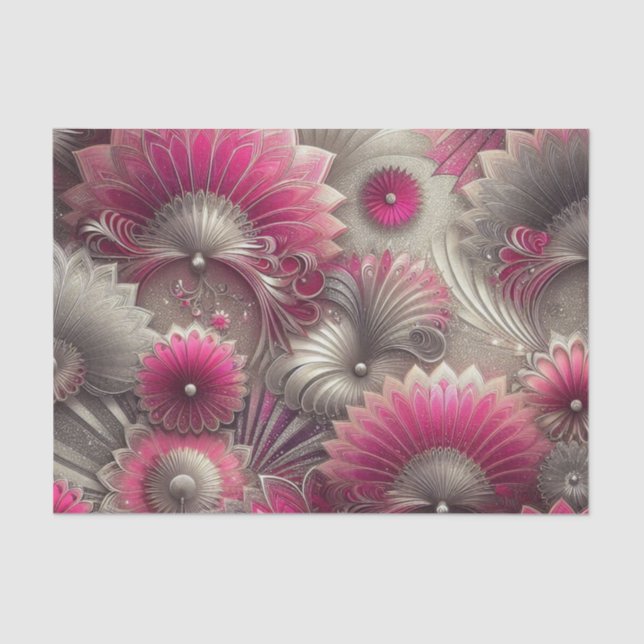 Papel De Seda Fans de rosa y plateado Art Nouveau (Anverso)