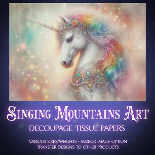 Papel De Seda Fantasia Arcoíris Unicornio Decorativo Decoupage