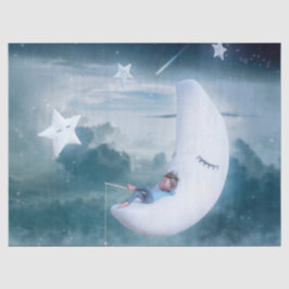 Papel De Seda Fantasía Arte Joven Luna Estrellas Nubes