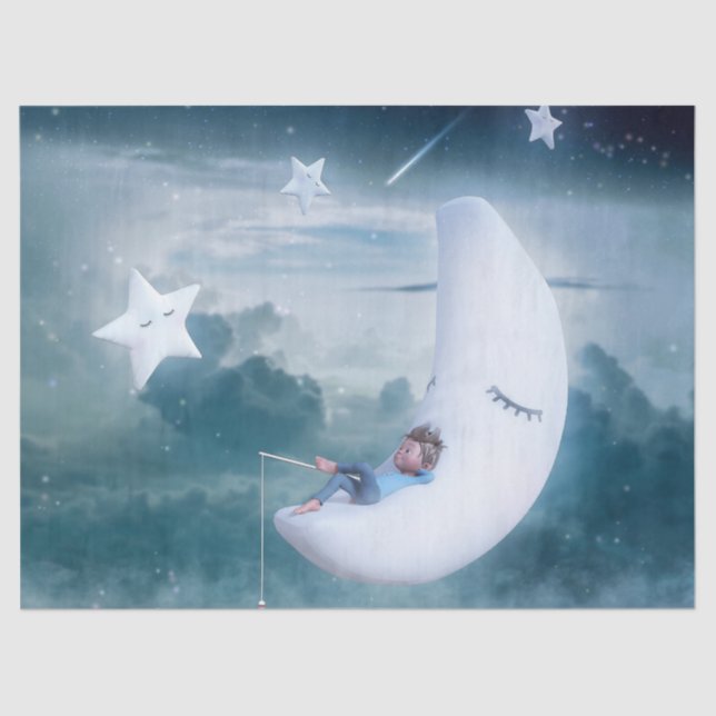 Papel De Seda Fantasía Arte Joven Luna Estrellas Nubes (Anverso)