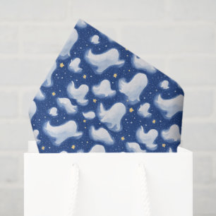 Papel De Seda Fantasía Azul Blanco Fantasma Noche de Halloween E
